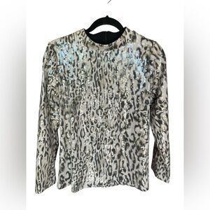 Chico’s Sequin Leopard Print Top Glam Party Mob Wife Y2K Sparkle Stretch